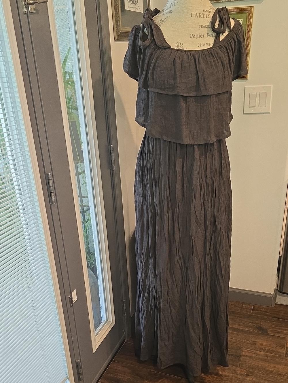 FLAWLESS Charcoal Gray Ruffled Maxi Dress